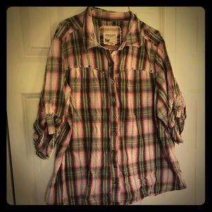 Pink and Green Plaid Shirt